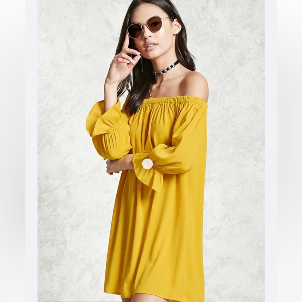 Yellow off the shoulder dress